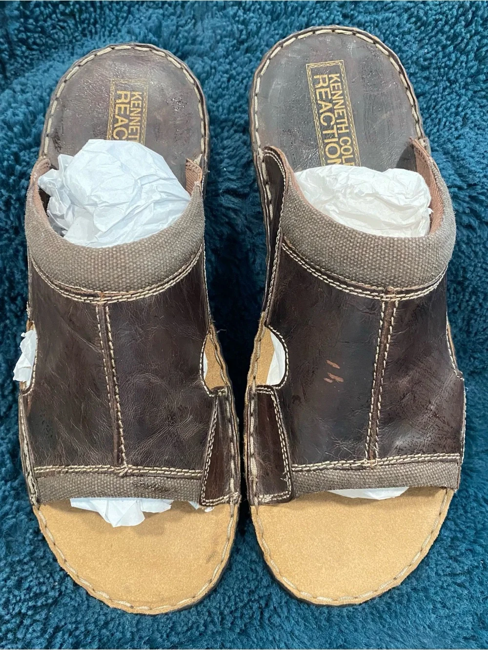Kenneth Cole Reaction Men's Slide Sandals – Size 13 – Brown Leather – New